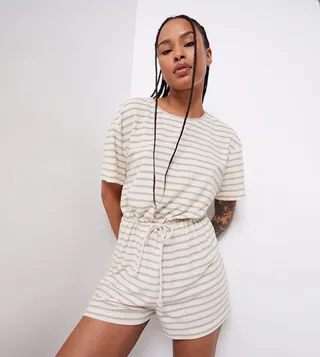Striped Terry Short-Sleeve Romper