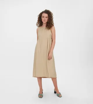 Solid A-Line Midi Dress