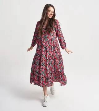 Printed Long Sleeves Midi Dress