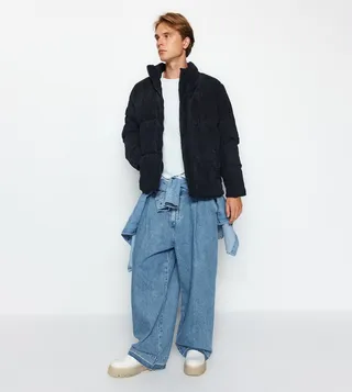 Solid Stand Up Collar Corduroy Jacket