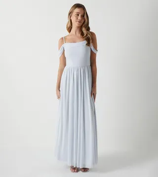 Teen Coast Cold Shoulder Stretch Mesh Bridesmaid Dress