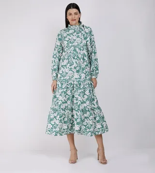 All Over Print Long Sleeves Midi Dress