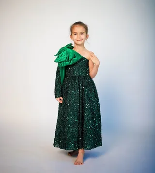 Girl's Bow Detailed Sequins Dress