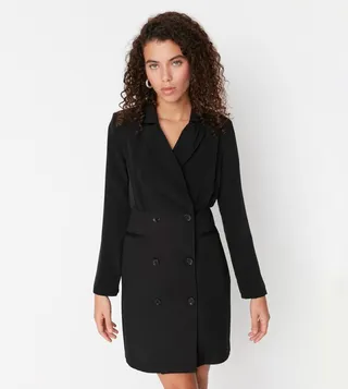 Solid Lapel Collar Blazer Dress