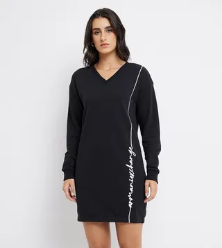 Logo Embroidered V-Neck Sweater Dress