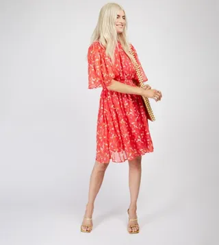Floral Print Batwing Sleeves Fit and Flare Dress