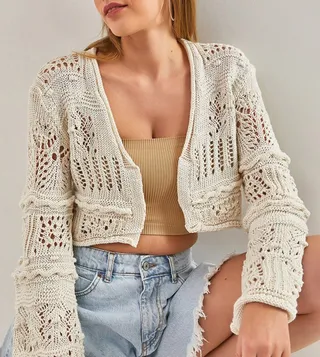 Openwork Long Sleeves Crop Cardigan