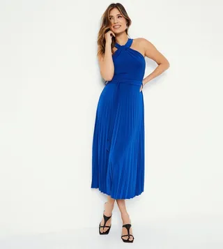 Pleated Jersey Halterneck Midi Dress