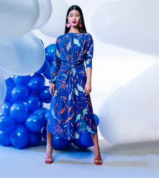 Printed Twist Waist Midi Dress