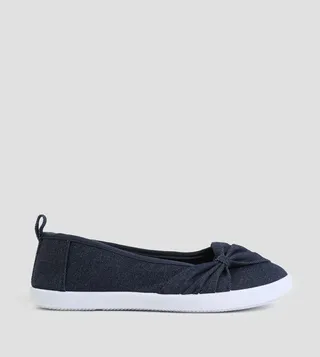 Bow Detail Denim Slip-On Shoes