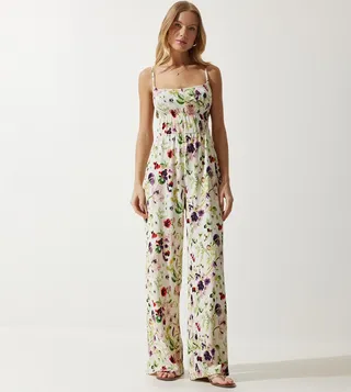 Floral Printed Strappy Jumpsuit