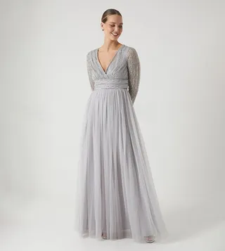 Mixed Bead Long Sleeves Two In One Bridesmaids Dress