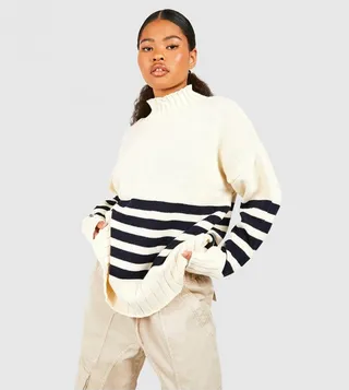 Petite High Neck Stripe Sweater