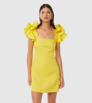 MACKENZIE Solid Ruffles Sleeves Sheath Dress