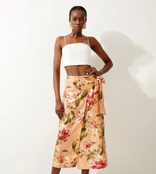Linen Viscose Woven Wrap Tie Skirt