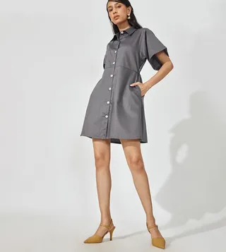 Short Sleeves Skater Shirt Dress