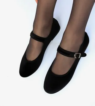 Velvet Buckle Detail Mary Jane Shoes