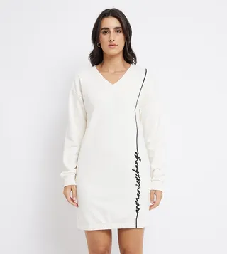 Logo Embroidered V-Neck Sweater Dress