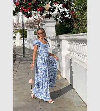 Porcelain Puff Sleeves Maxi Milkmaid Dress