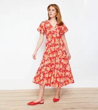 Patterned Short Sleeves Midi Dress