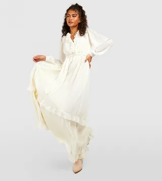 Chiffon Boho Ruffle Detail Maxi Dress