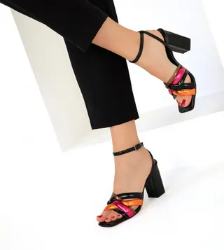 Color Block Strap Heeled Sandals