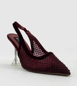 Embellished Slingback Mesh Pumps