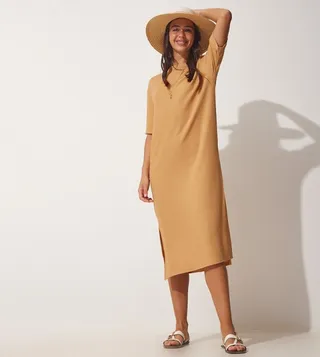 Textured Slit Detail Midi Dress