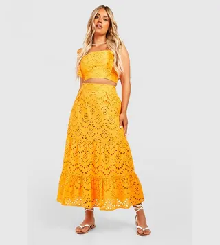 Broderie Frill Hem Midaxi Skirt