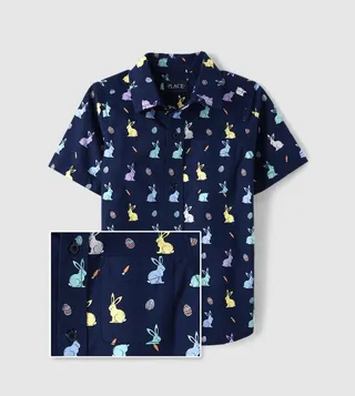 Boys Bunny Poplin Button Up Shirt