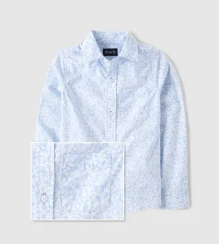 Boys Floral Poplin Button Up Shirt