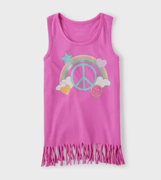 Printed Fringed Hem Tank Top