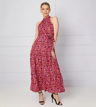 Floral Halterneck Tiered Midaxi Dress
