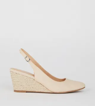 Slingback Almond Toe Low Espadrille Wedges Courts