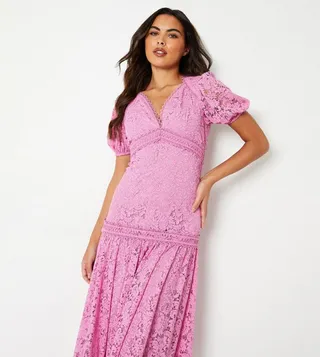 Lace Dress with Puff Sleeves