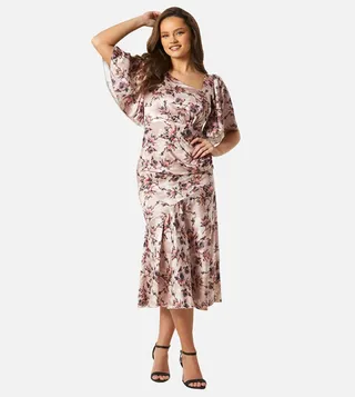 Floral Print Batwing Sleeves Midaxi Dress