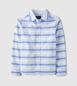Boys Striped Poplin Button Up Shirt