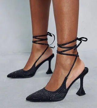 Diamante Embellished Strappy Mid Slingback Pumps