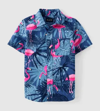 Boys Flamingo Printed Poplin Button Up Shirt