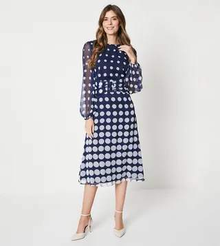 Tall Spot Ombre Buckle Belted Midi Dress
