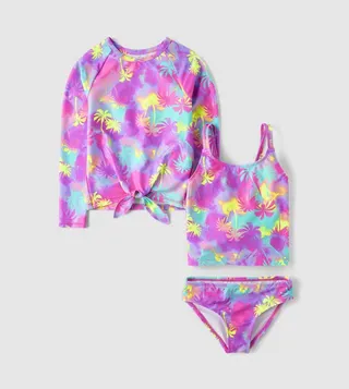 Girls Tie Dye Palm Tree 3-Piece Swimsuit