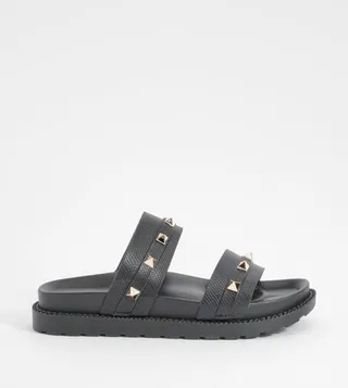 Stud Detail Double Strap Flat Sandals