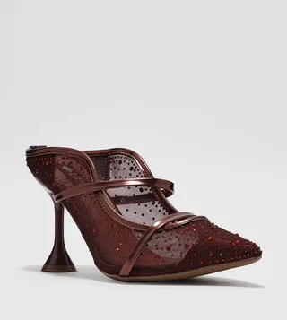 Embellished Mesh Mule Pumps