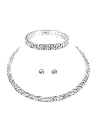 Double Row Rhinestone Inlay Jewellery Set 