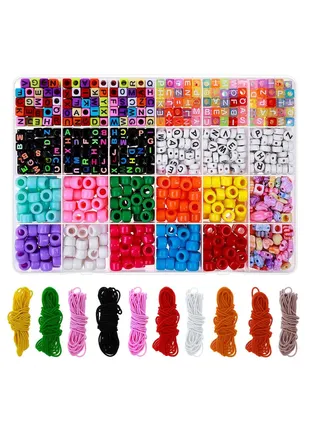 Bead Bracelet Making Kit Bead Friendship Bracelets Kit with Pony Beads Letter Beads Charm Beads and Elastic String for Bracelet and Jewelry Making DIY 