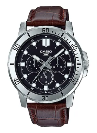 Men's Leather Round Shape Analog Watch MTP-VD300L-1EUDF 