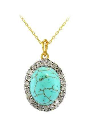 10 Karat Gold Turquoise And Diamond Studded Necklace 