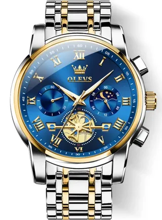 Watches For Men Fashion Stainless Steel Quartz Chronograph Water Resistant Watch - Gold and Silver 