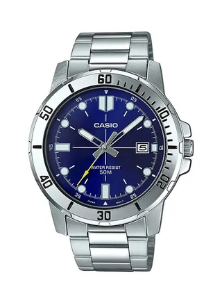 Men's Enticer Water Resistant Stainless Steel Analog Watch MTP-VD01D-2EVUDF - 45 mm - Silver 