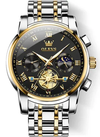 Watches For Men Fashion Stainless Steel Quartz Analog Chronograph Water Resistant Watch - Gold and Silver 